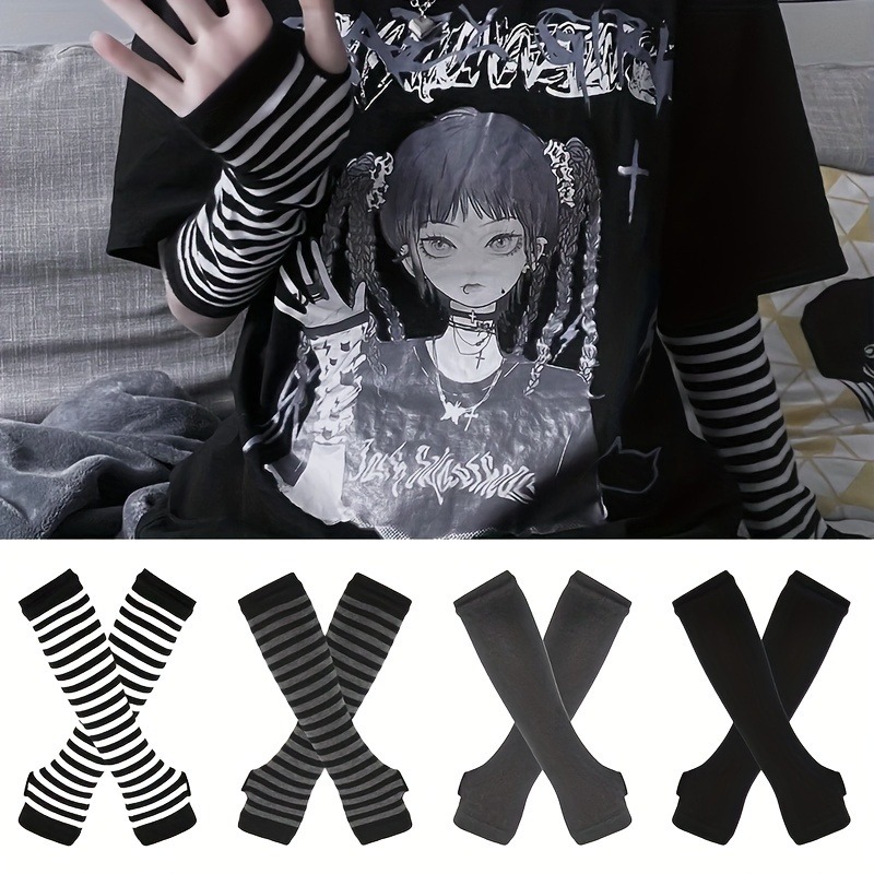 Fingerless Glove Knit - A Pair of Punk Striped Knitted