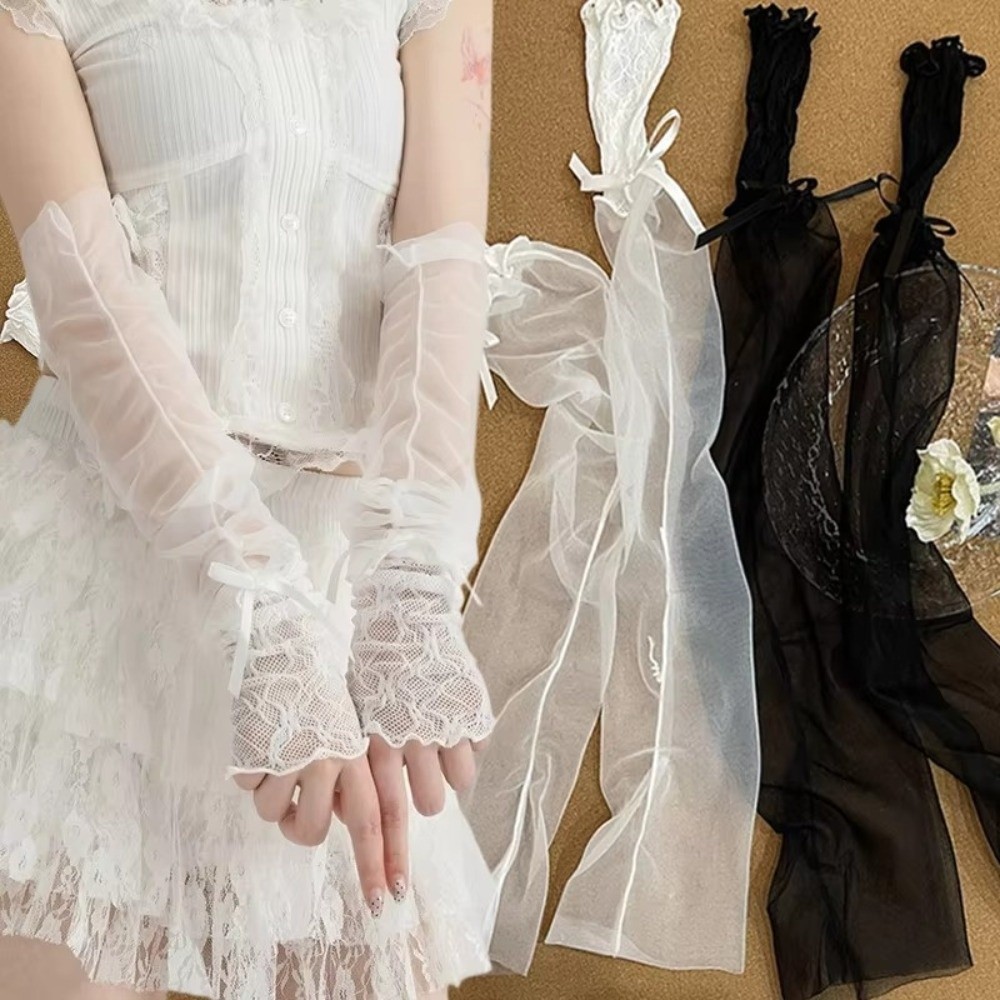 Y2K Lace Ruffle Mesh Gloves Bo - Fingerless Glove Knit review and price
