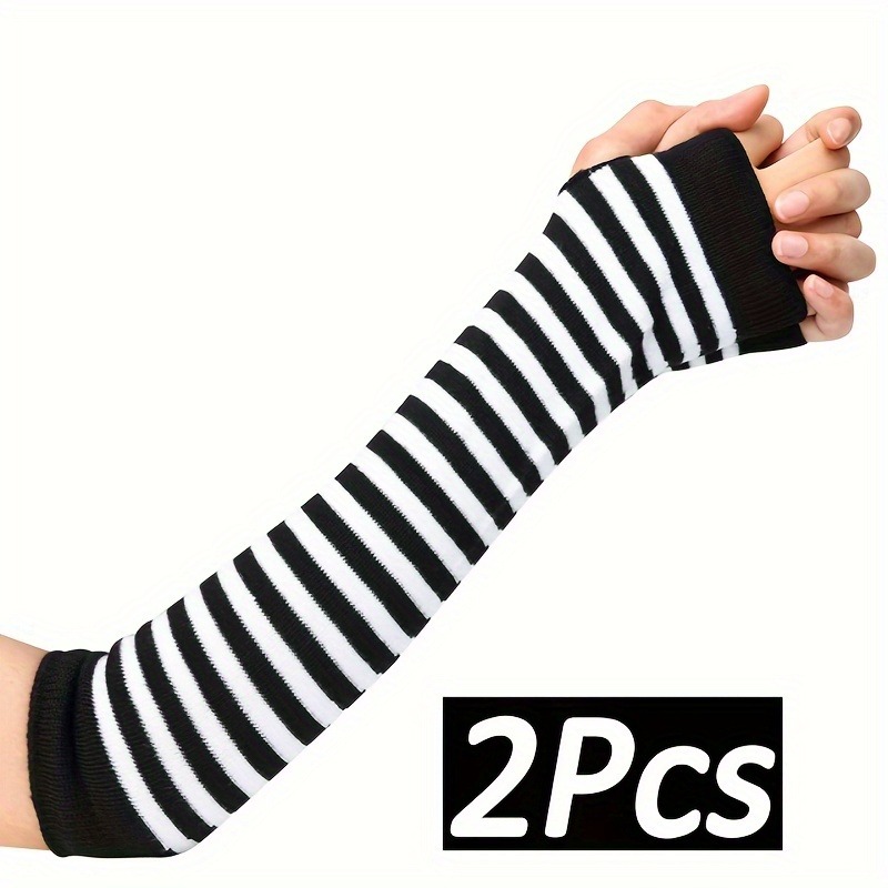A Pair of Punk Striped Knitted - Fingerless Glove Knit review and price